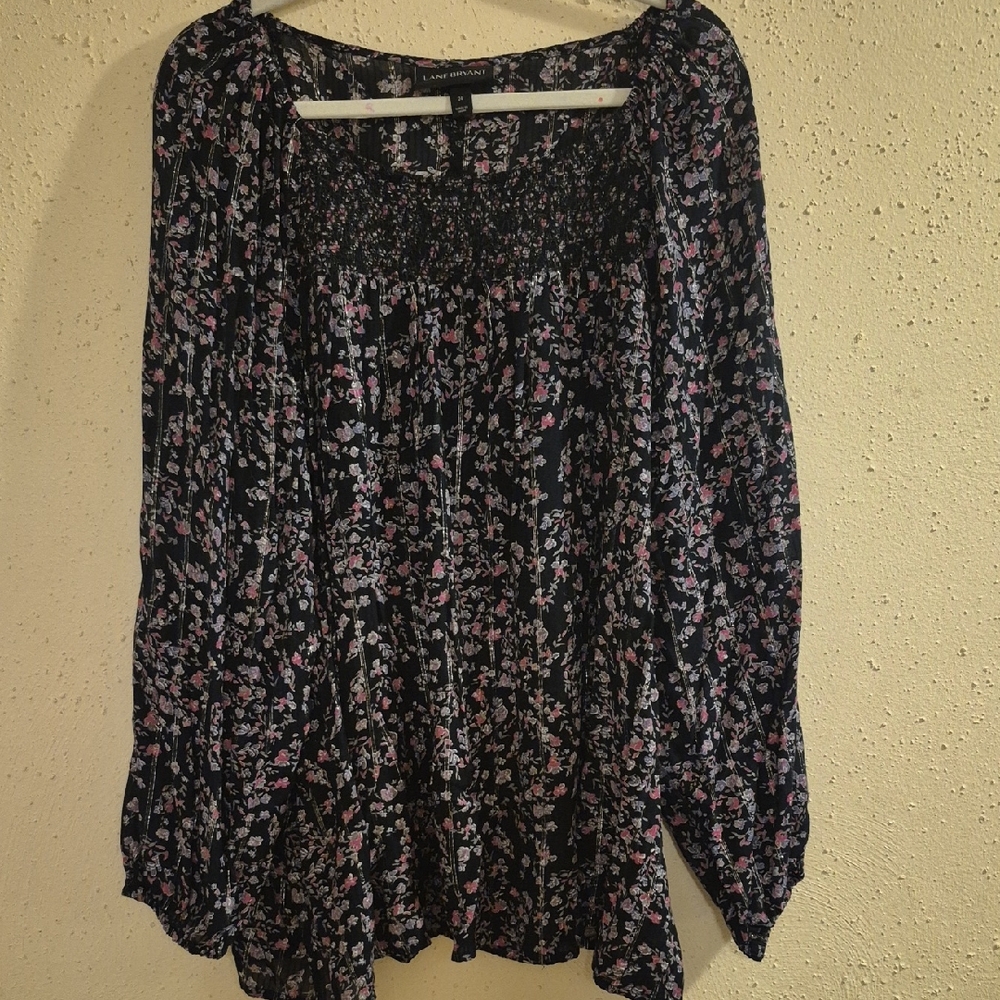 Lane Bryant Black and Pink Floral Blouse